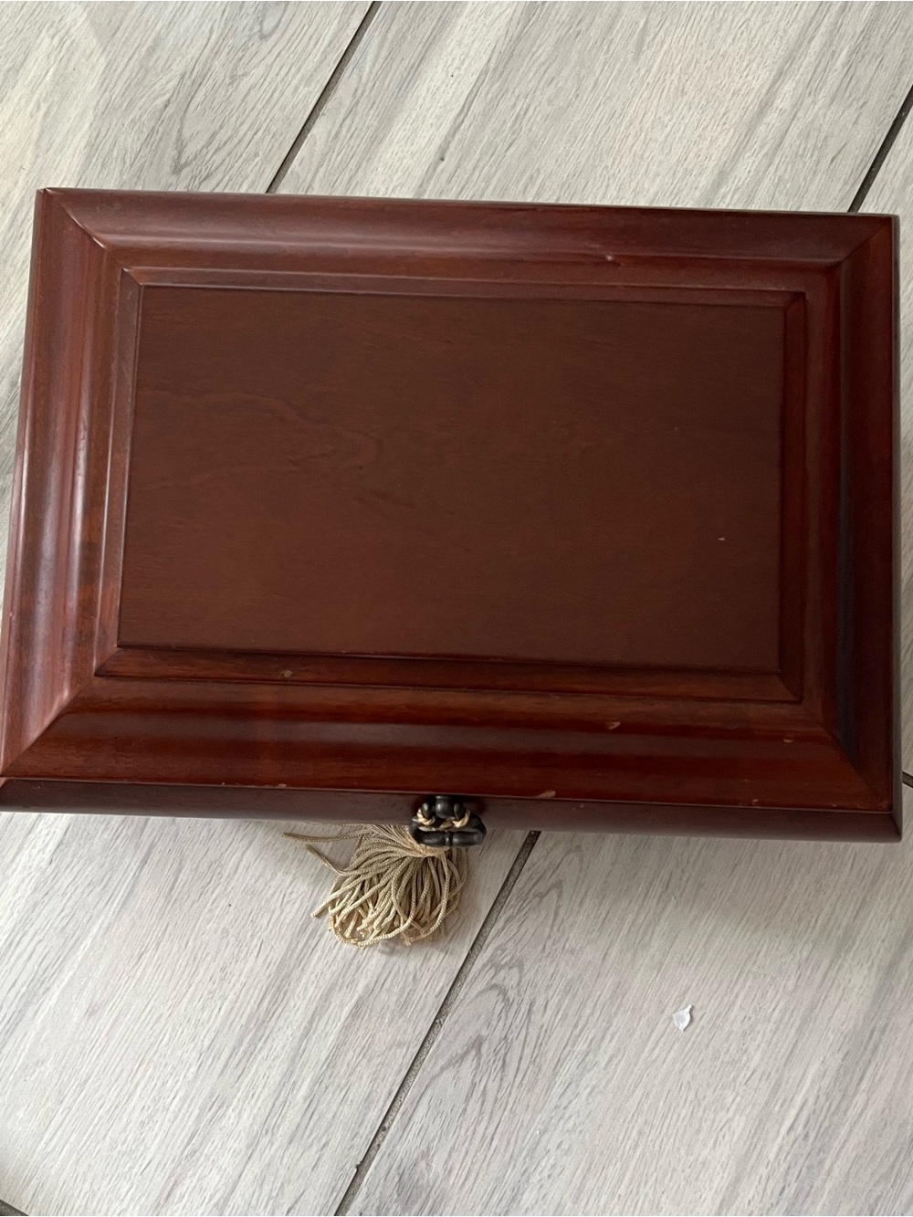 Bombay Wooden Jewelry /Music Box in Dark Brown with Cream Tassel